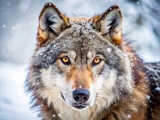 Obraz premium Intense Wolf Eyes in Snowy Landscape - Candid Wildlife Photography