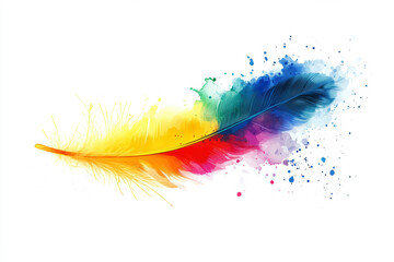 Vibrant and colorful paint splash with a feather-like shape isolated on a clean white background