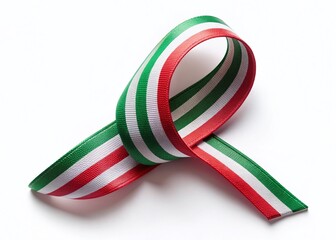 Obraz premium Italian Flag Ribbon, Top View, Isolated White Background - Patriotic Symbol
