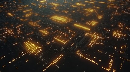 A digital circuit board with glowing network connections and data points, illustrating the backbone of modern technological systems.