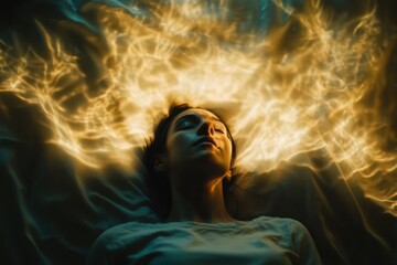 Woman Sleeping Under Golden Light Illumination