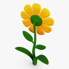Fototapeta premium Yellow flower with green leaves in a simple design