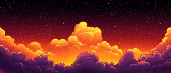 Colorful interstellar cloud illustration in vibrant sci-fi hues depicting a cosmic landscape