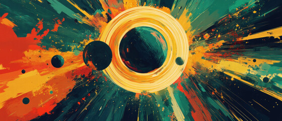 Radiation belts encircle a magnetized planet in vivid sci-fi colors