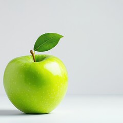 Fresh Green Apple with Leaf on Simple Background for Healthy Lifestyle