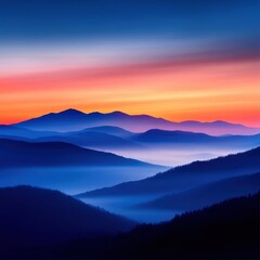 Misty Mountain Range at Sunrise with Vibrant Color Layers