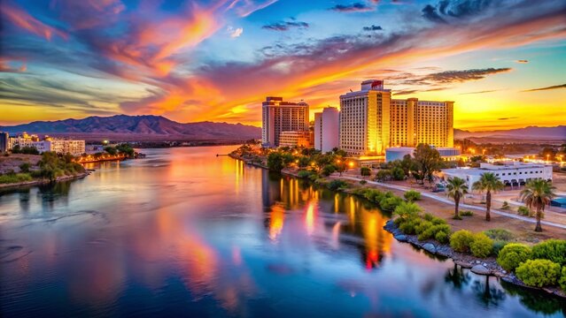 Laughlin Nevada Riverfront Casino Landscape - Stunning Desert Sunset