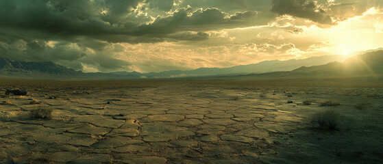 Stony plateau illuminated by soft sunlight with dramatic cloud patterns