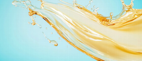 Fototapeta premium Splash of creamy cosmetic product on a vibrant blue background showcasing elegance and texture