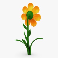 Bright yellow flower with green stem and leaves