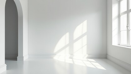 Fototapeta premium A minimalist white studio room with clean lines creates a fresh, bright backdrop.