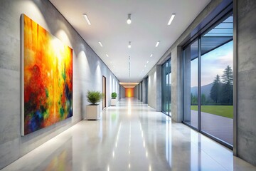 Elegant Modern Hallway Interior with Abstract Contemporary Art, Minimalist Design, Stock Photo