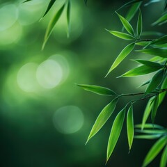 Fototapeta premium Lush green bamboo leaves with blurred background.