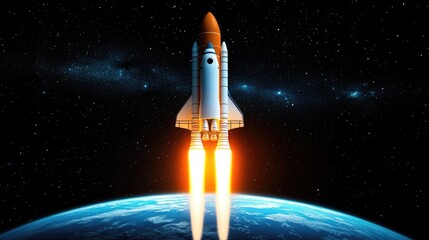 Fototapeta premium Rocket launch into space earth orbit digital illustration cosmic environment dramatic viewpoint exploration concept