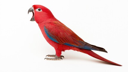 Obraz premium Vibrant scarlet macaw displaying vocalization studio setting animal photography isolated background close-up perspective wildlife concept