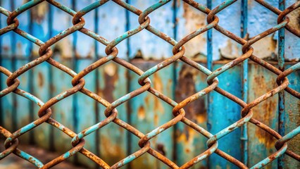 Rustic Chain Link Fence with Weathered Turquoise and Rust Hues, Showing Texture and Detail