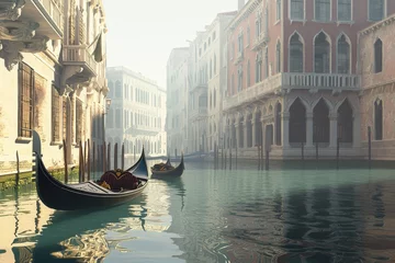 Fototapete Venice in the Mist: A mesmerizing scene unfolds on the canals of Venice, with gondolas gliding gracefully through the mist-shrouded waterways. © Andrew