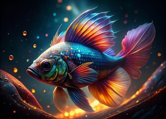 Fototapeta premium Luminous Fish Portrait: Underwater Fantasy Wallpaper