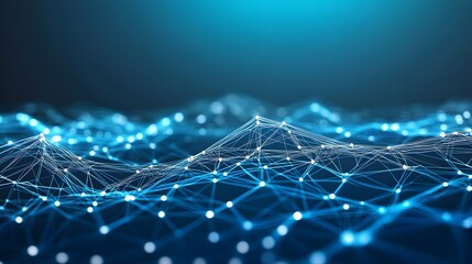 Abstract blue digital chain, a connection technology background for web design and graphic presentation of the concept of blockchain technology in data transfer from one party to another. A 