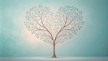 Obraz premium Heart-Shaped Tree of Life A Serene and Peaceful Illustration of Nature's Enduring Love