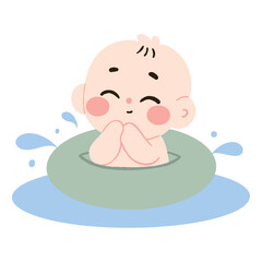 Adorable Baby in Float Happy Swimming Summer Fun Water Play Infant