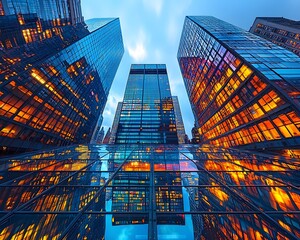 Captivating Kaleidoscopic Skyline Mirrored Glass Skyscrapers Reflecting Symmetry