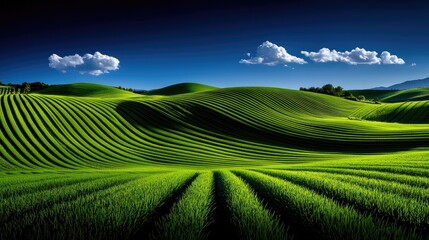 Obraz premium Serene green hills landscape rural area nature photography tranquil environment wide-angle view breathtaking scenery