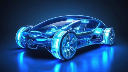Fototapeta premium Futuristic transparent vehicle concept digital art modern environment neon lighting close-up view for tech enthusiasts