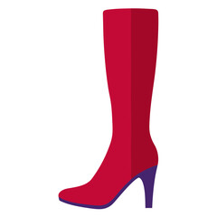 Red Knee-High Boot with Purple Heel,  Vector illustration of a stylish red knee-high boot featuring a bold purple high heel, perfect for modern and elegant footwear designs. 
