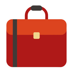 Red and Orange Briefcase with Black Handle, Vector illustration of a modern briefcase featuring a red body, orange flap, black handle, and gold clasp, perfect for professional and stylish designs. 
