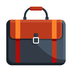 Black and Brown Briefcase with Red Accents, Vector illustration of a sleek black briefcase featuring a brown flap, red straps, and a silver buckle, perfect for professional and stylish designs. 
