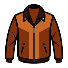 Brown Leather Jacket with Dark Accents, Vector illustration of a brown leather jacket featuring dark brown accents, zipper details, and a sleek collar, perfect for casual and edgy fashion. 
