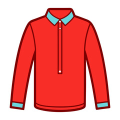 Red Long-Sleeve Shirt with Dark Blue Collar, Stylish vector illustration of a red long-sleeve shirt featuring a dark blue collar, matching cuffs, and button details for fashion concepts. 
