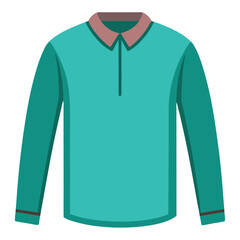 Teal Long-Sleeve Shirt with Brown Collar, Vector illustration of a teal long-sleeve shirt featuring a contrasting brown collar and subtle cuff details, perfect for casual fashion themes. 
