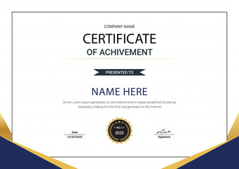 Modern certificate of achievement template. Business, Award, Training achievement certificate or diploma design