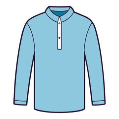 Light Blue Long-Sleeve Shirt with White Placket, Minimalist vector illustration of a light blue long-sleeve shirt featuring a white buttoned placket and a modern collar design. 
