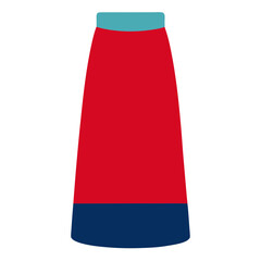 Red Skirt with Blue Hem and Teal Waist, Bold vector illustration of a red skirt featuring a contrasting blue hem and teal waistband, ideal for modern fashion concepts. 
