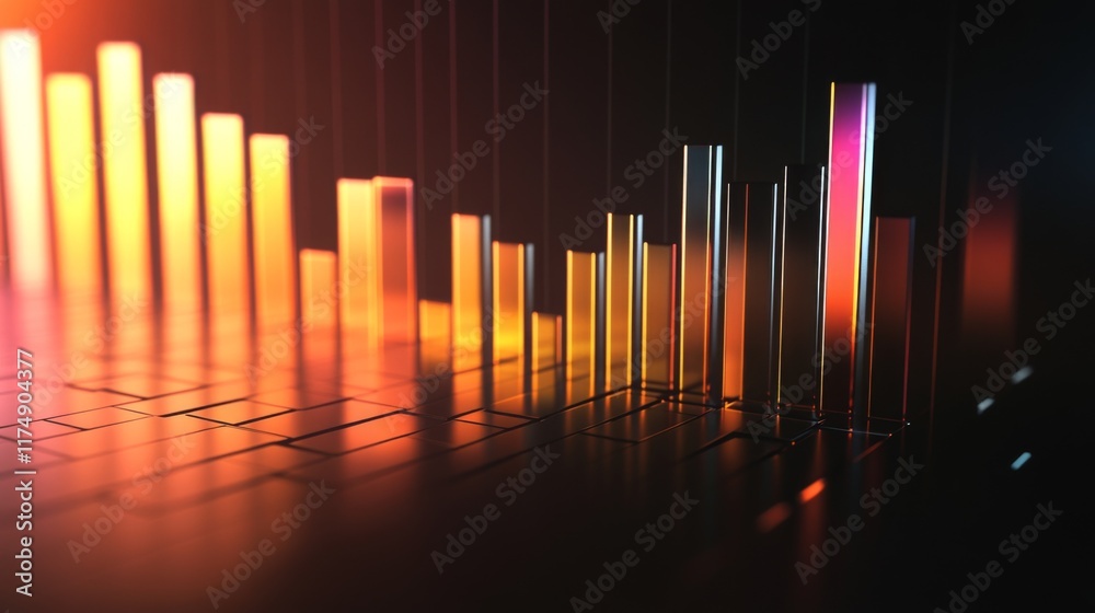 Aufkleber a d bar chart with rising, metallic bars in gradient shades, symbolizing growth and performance in a