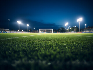 Blurred green football field serves as a versatile background ideal for creative sports concepts