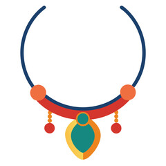 Colorful Necklace with Teardrop Pendant Design, Vector illustration of a colorful necklace featuring a teal teardrop-shaped pendant, red and orange accents, and a modern artistic style.  
