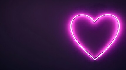 Pink Neon Heart Glowing on Dark Wall
