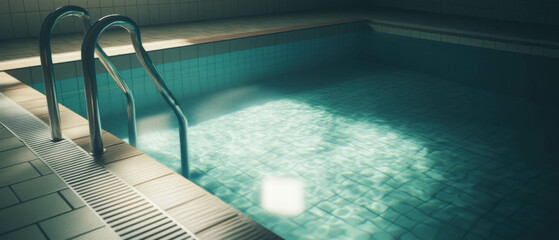 Obraz premium Elegant empty backdrop pool illuminated by LED lights in soft, vivid colors