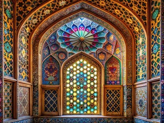 Intricate Muqarnas Vault & Ornate Islamic Window - Traditional Architecture Stock Photo