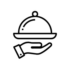 Obraz premium Small business Restaurant line art icon with hand and serving tray