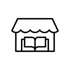 Small business Bookstore line art icon with open book and storefront