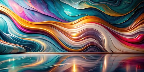Abstract Swirling Waves of Color Reflecting on a Polished Surface, Creating a Stunning Visual Symphony of Hues and Textures