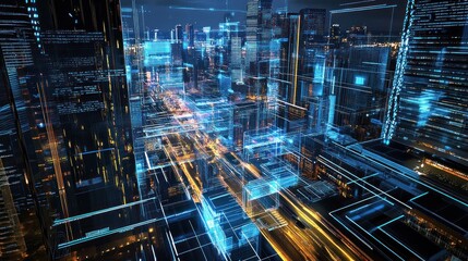 Fototapeta premium Futuristic Cityscape with Glowing Lines