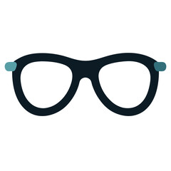 Black Retro Glasses Illustration, Minimalist black retro-style glasses illustration with teal accents, ideal for themes related to eyewear, design, or fashion.  
