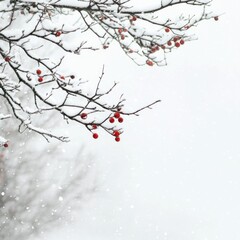 Snowy winter branches with red berries.