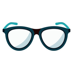 Teal and Black Eyeglasses Icon, A flat-style illustration of teal and black eyeglasses with clear lenses, ideal for eyewear, fashion, or modern accessory themes.  
